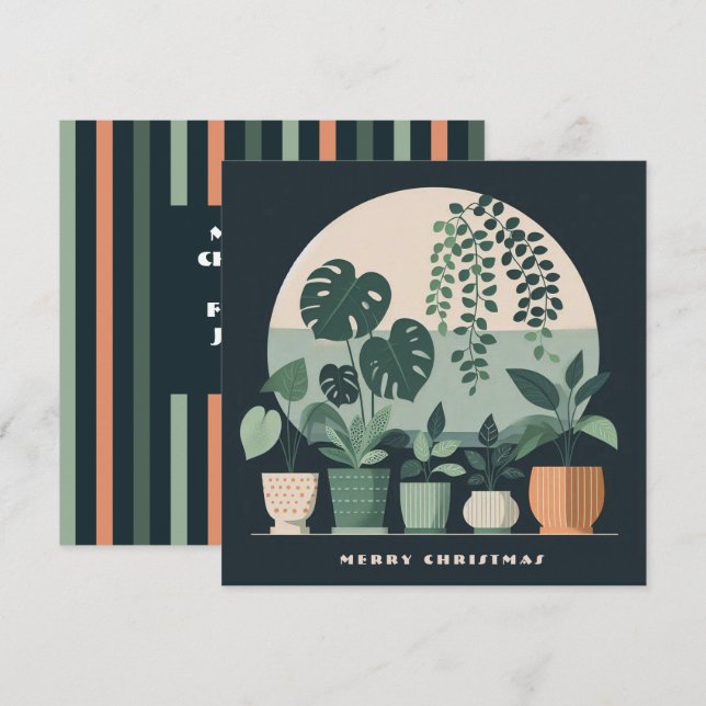 Christmas Orange Green Potted Plants Holiday Card (Front/Back)