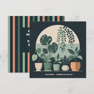 Christmas Orange Green Potted Plants Holiday Card