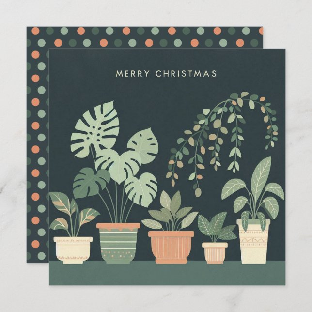 Christmas Orange Green Potted Plants Holiday Card (Front/Back)