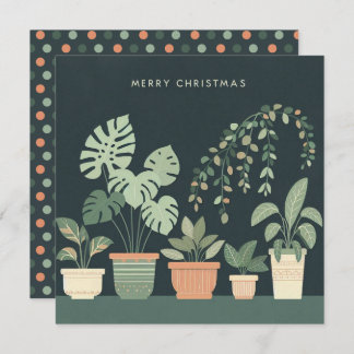 Christmas Orange Green Potted Plants Holiday Card