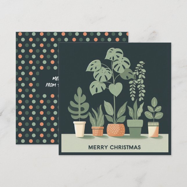 Christmas Orange Green Potted Plants Holiday Card (Front/Back)