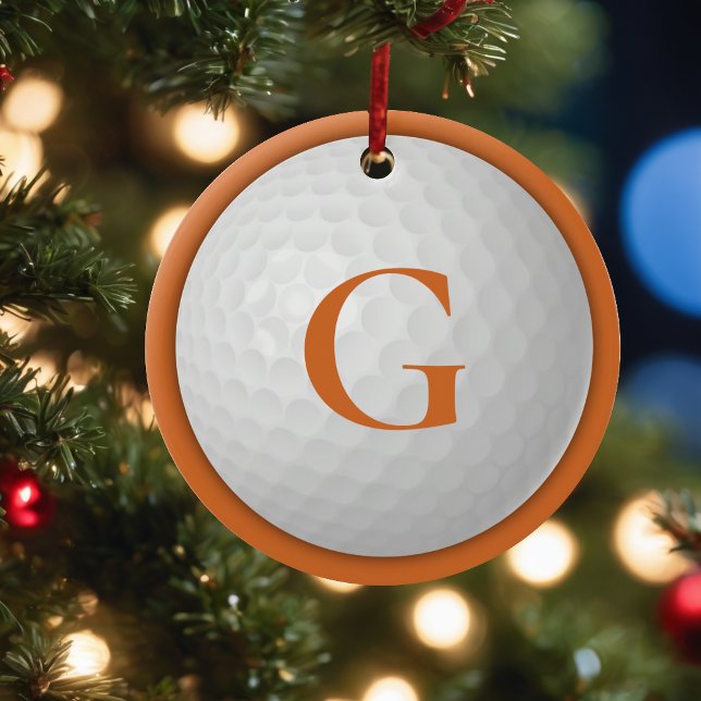 Christmas Orange Monogram Golf Ball Ceramic Tree Decoration (Creator Uploaded)