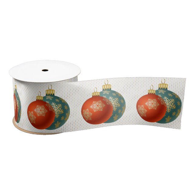 Christmas Orange Ornaments Ribbon Satin Ribbon (Spool)