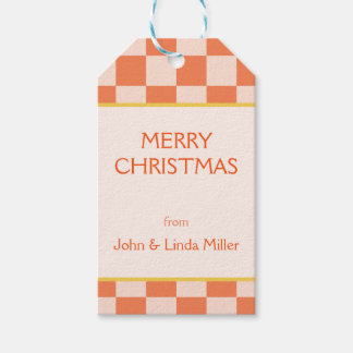Christmas Orange Retro Chequered Pattern Gift Tags