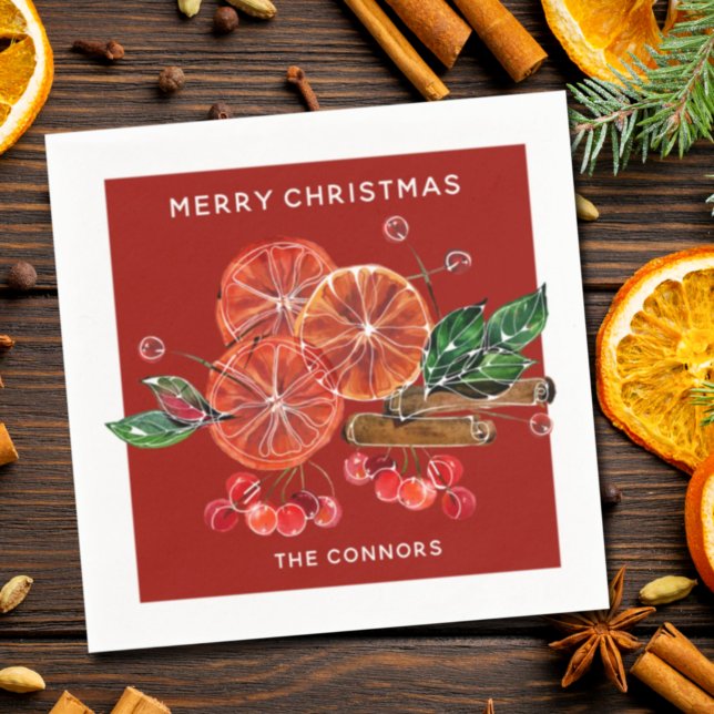 Christmas Orange Slices Cinnamon Sticks Red Napkin (Creator Uploaded)