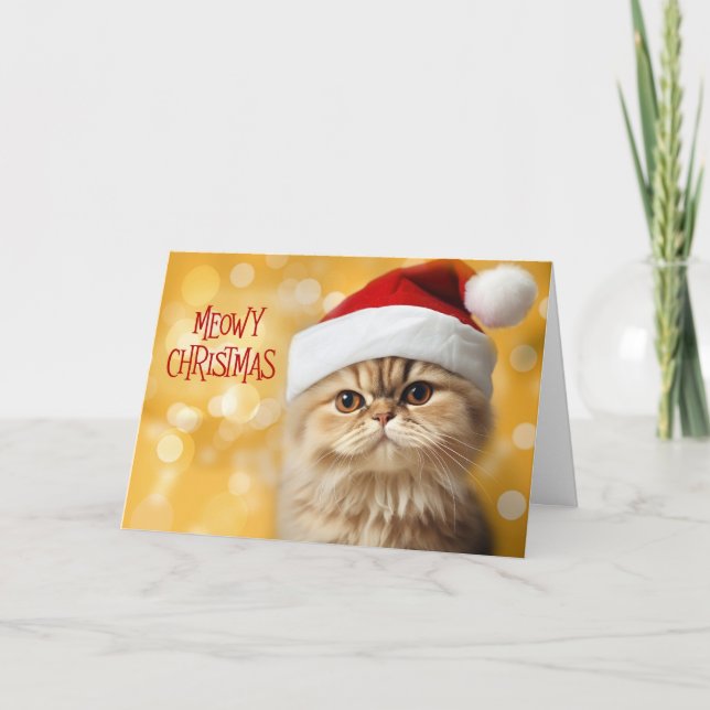 Christmas Orange Tabby Cat in a Santa Hat Holiday Card (Front)