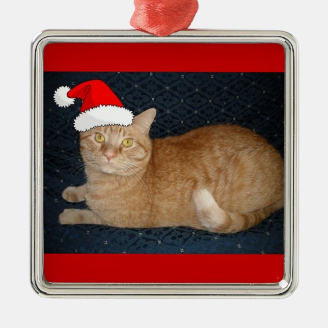 Christmas Orange Tabby Cat Metal Tree Decoration (Front)