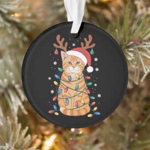 Christmas Orange Tabby Cat Reindeer Antlers Lights Ornament