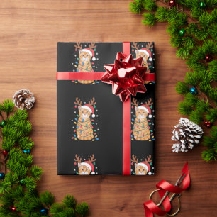 Christmas Orange Tabby Cat Reindeer Antlers Lights Wrapping Paper