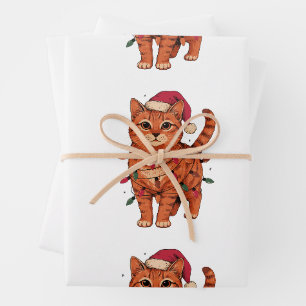 Christmas Orange Tabby Cat Wearing Santa Hat Xmas Wrapping Paper Sheet