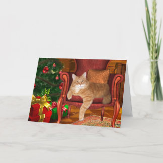 Christmas orange tabby holiday card