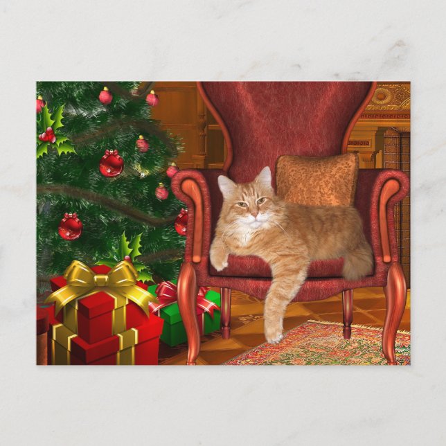 Christmas orange tabby holiday postcard (Front)