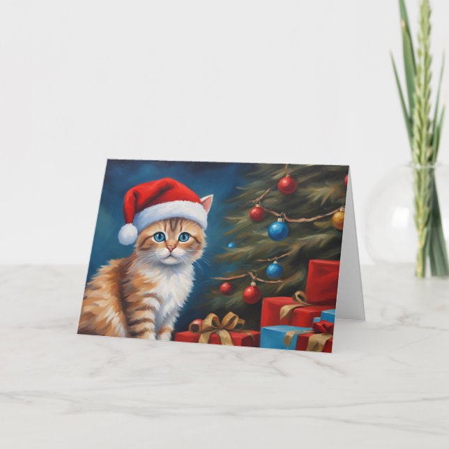 Christmas Orange Tabby Kitten  Holiday Card (Front)