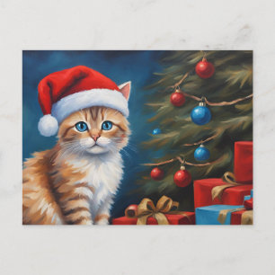 Christmas Orange Tabby Kitten  Holiday Postcard