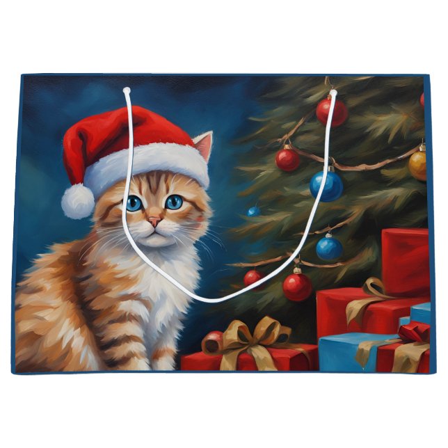 Christmas Orange Tabby Kitten  Large Gift Bag (Front)