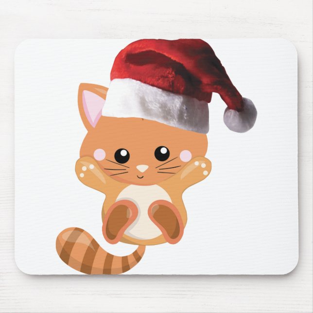 Christmas orange tabby kitten mouse mat (Front)