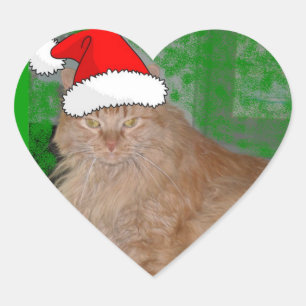 Christmas Orange Tabby Kitty Cat Heart Sticker
