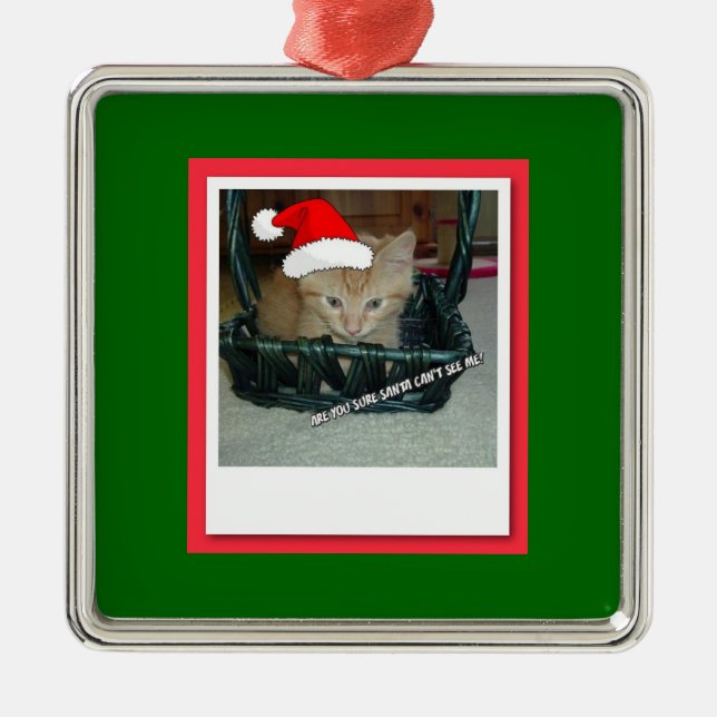 Christmas Orange Tabby Kitty Cat Metal Tree Decoration (Front)