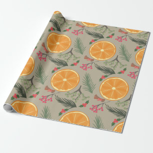 Christmas Orange Wreath Print Wrapping Paper