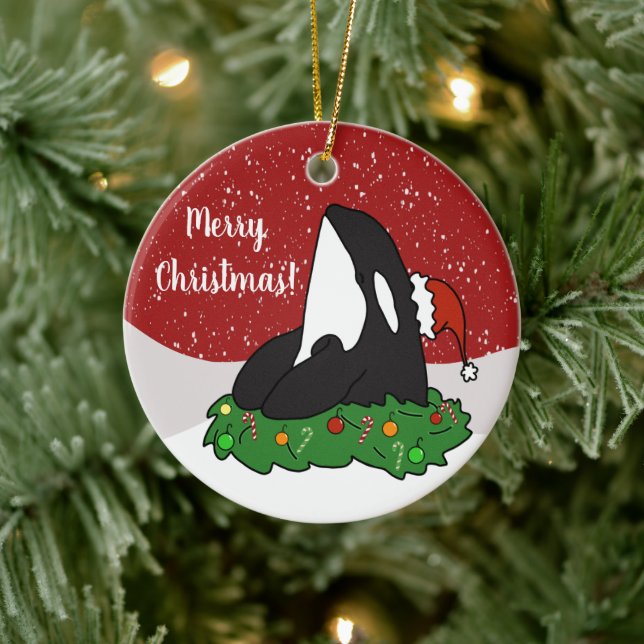 Christmas Orca  Ceramic Tree Decoration (Tree)