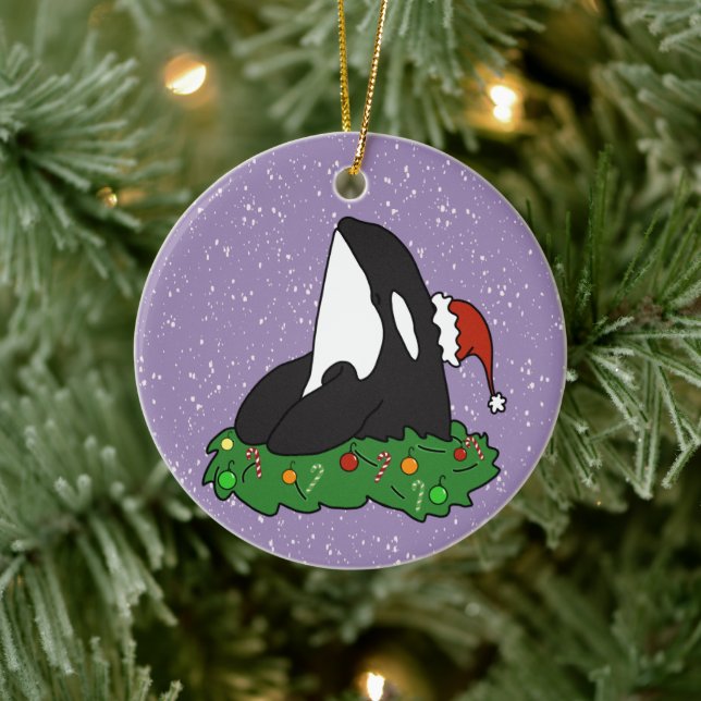Christmas Orca Killer Whale  Ceramic Tree Decoration (Tree)