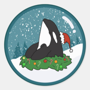Christmas Orca Killer Whale  Classic Round Sticker