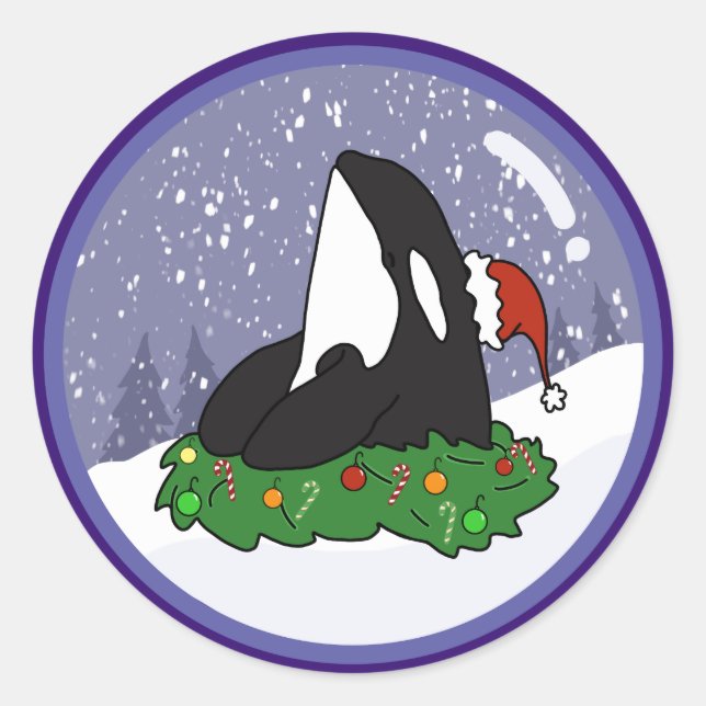 Christmas Orca Killer Whale  Classic Round Sticker (Front)