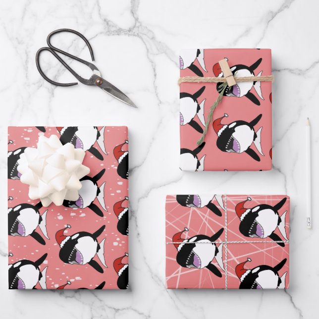 Christmas Orca Killer Whale  Wrapping Paper Sheet (Front)