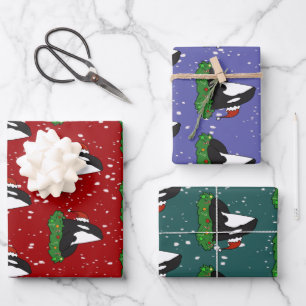 Christmas Orca Killer Whale  Wrapping Paper Sheet