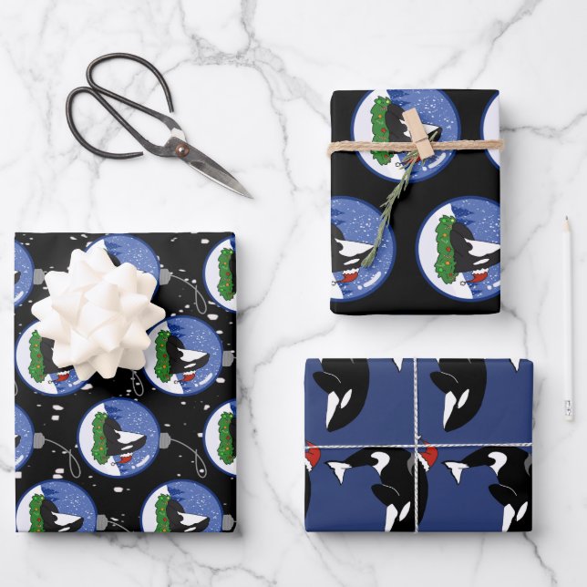 Christmas Orca Killer Whale  Wrapping Paper Sheet (Front)