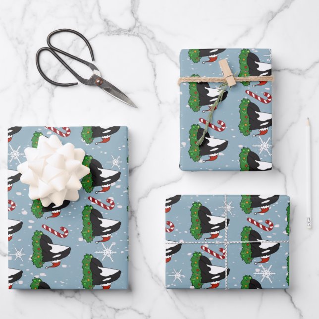 Christmas Orca Killer Whale  Wrapping Paper Sheet (Front)
