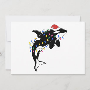 Christmas Orca Whale Santa Hat Xmas Lights Holiday Invitation