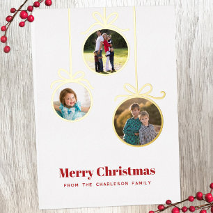 Christmas Ornament 3 Photo Foil Holiday Card