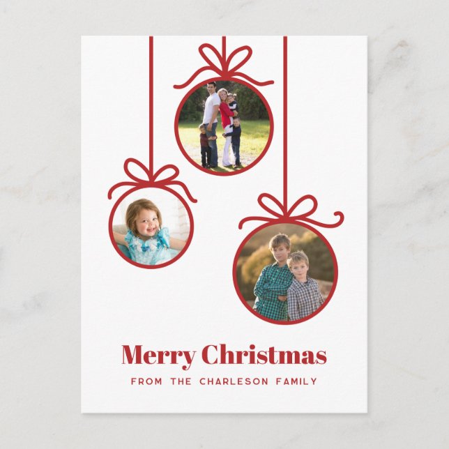 Christmas Ornament 3 Photo Holiday Postcard (Front)