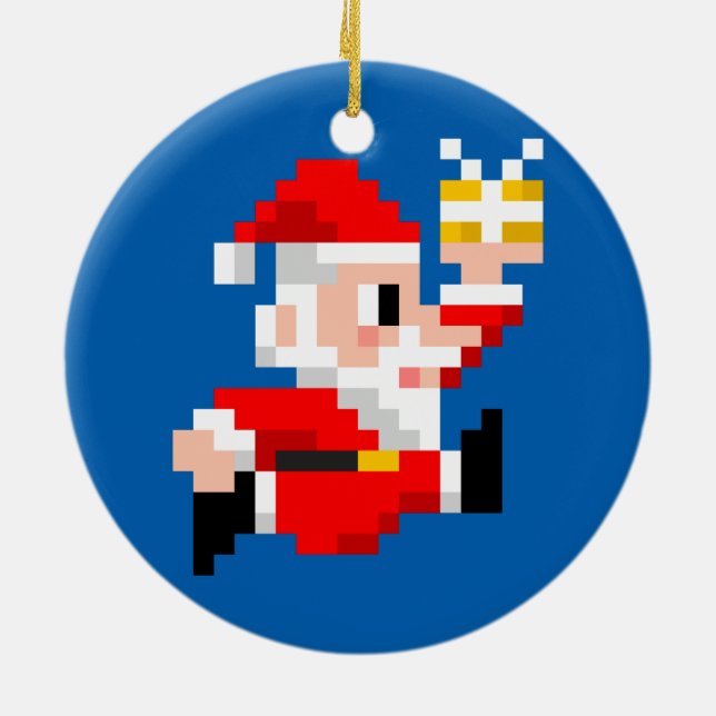 Christmas Ornament: 8-Bit Santa Claus (Blue) Ceramic Tree Decoration (Back)