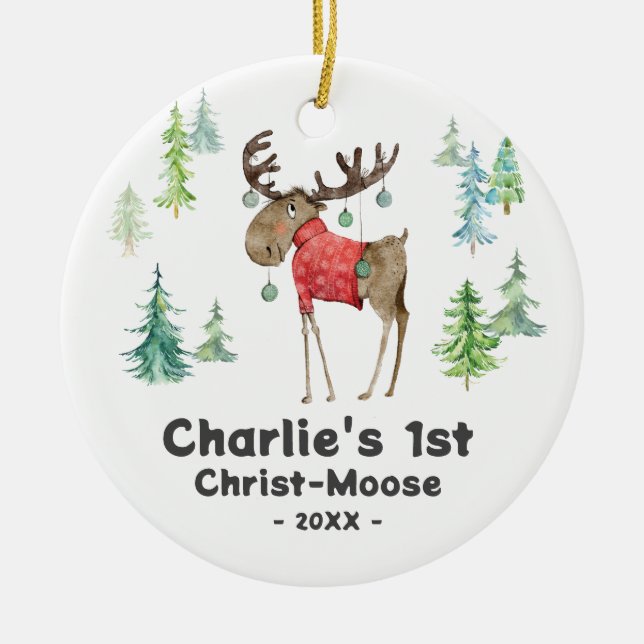 Christmas Ornament-Baby First Christ-Moose Ceramic Tree Decoration (Front)