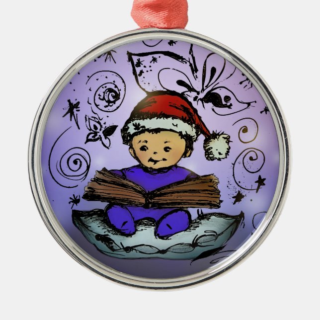 Christmas Ornament - Baby Santa Reading a Book (Front)