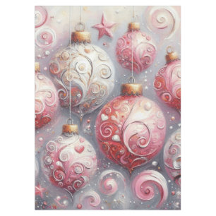 Christmas Ornament Balls Pink White w/Swirls Tablecloth
