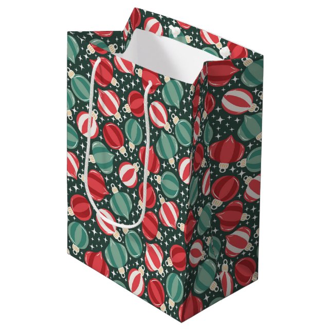 Christmas Ornament Baubles Red Green Medium Gift Bag (Front Angled)