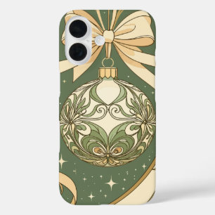 Christmas Ornament Blue And Beige Art Nouveau iPhone 16 Case
