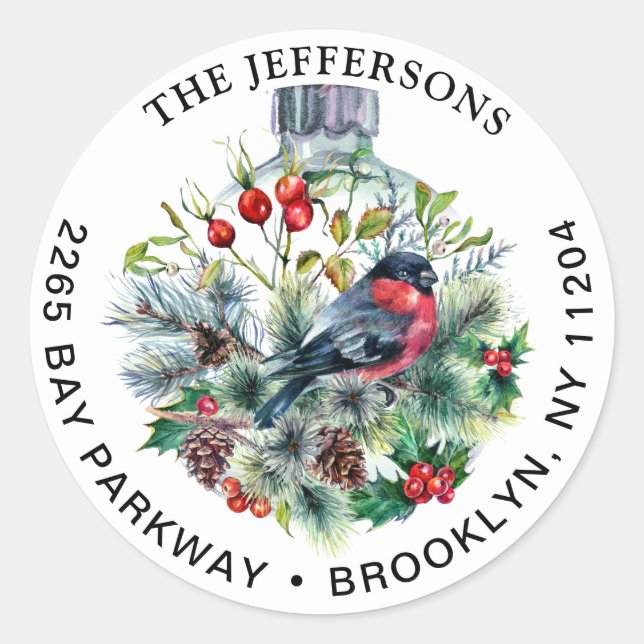 Christmas Ornament Bullfinch  Return Address Label (Front)