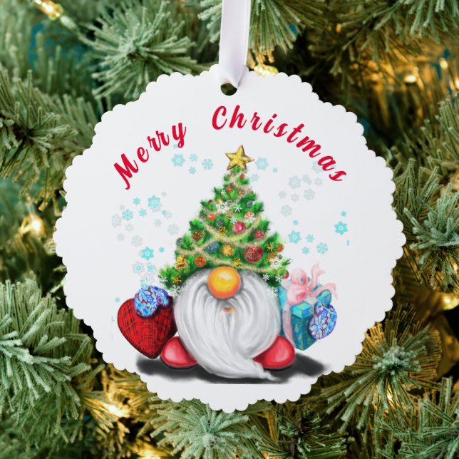 Christmas Ornament Card Gnome with Gifts (Insitu (Tree))
