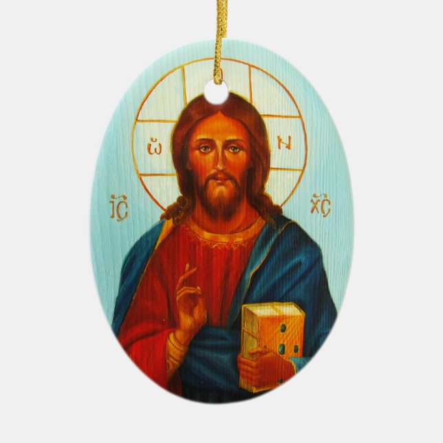 Christmas Ornament, Christ Pantocrator Ceramic Tree Decoration (Front)