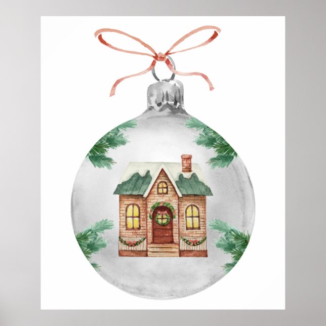 Christmas ornament christmas house watercolor poster (Front)