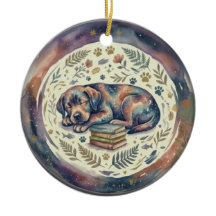 Christmas Ornament Dog Sleeping with Books