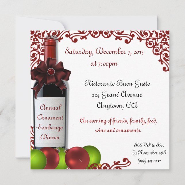Christmas Ornament Exchange Dinner Invitations (Front)