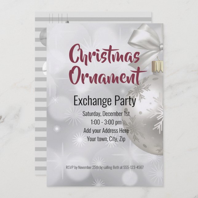 Christmas Ornament Exchange Ideas Invitation (Front/Back)