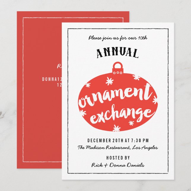Christmas Ornament Exchange Invitations (Front/Back)