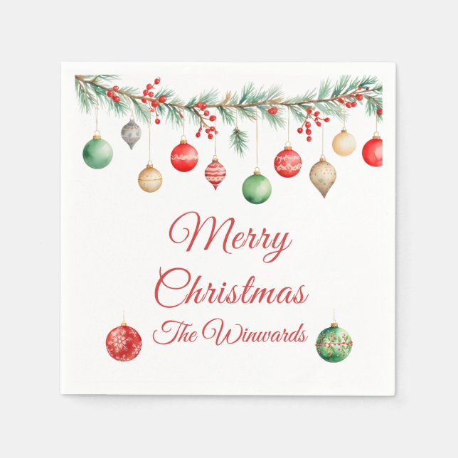 Christmas Ornament Exchange Party Garland Napkin (Front)