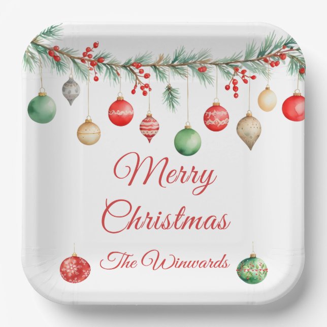 Christmas Ornament Exchange Party Garland Paper Plate (Front)